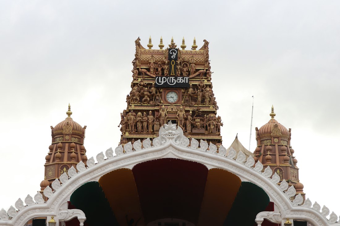 Brightly carved Hindu temple tower in Jaffna